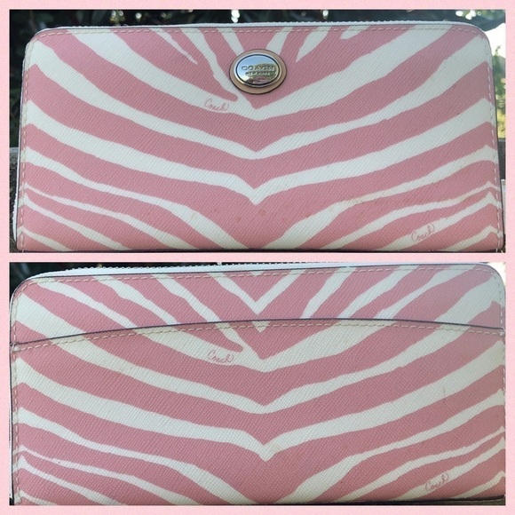 24022 Coach Pink White Zebra Devin Bag Wallet Set - Picture 6 of 8